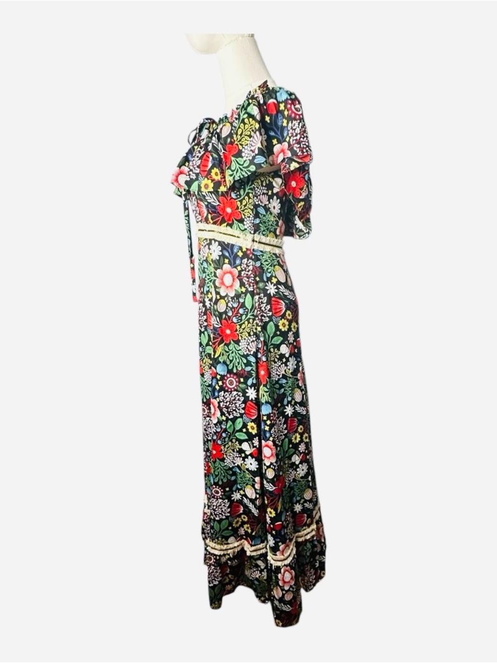 ModCloth Traffic People 60s Floral Fringe Maxi Dress Size XS NEW - Picture 5 of 16